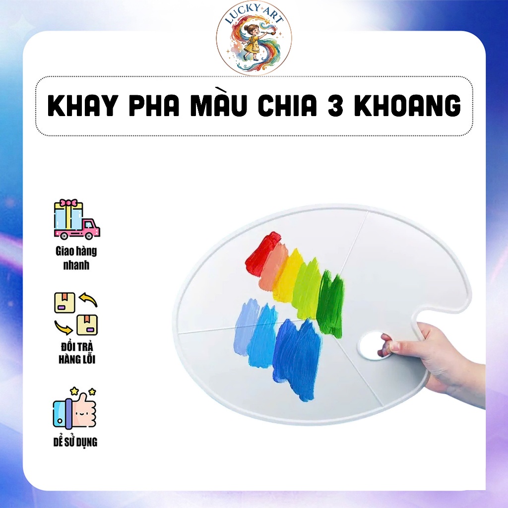 KHAY PHA MÀU CHIA 3 KHOANG - PALET OVAL NHỰA - 30X40CM (Lucky Art)