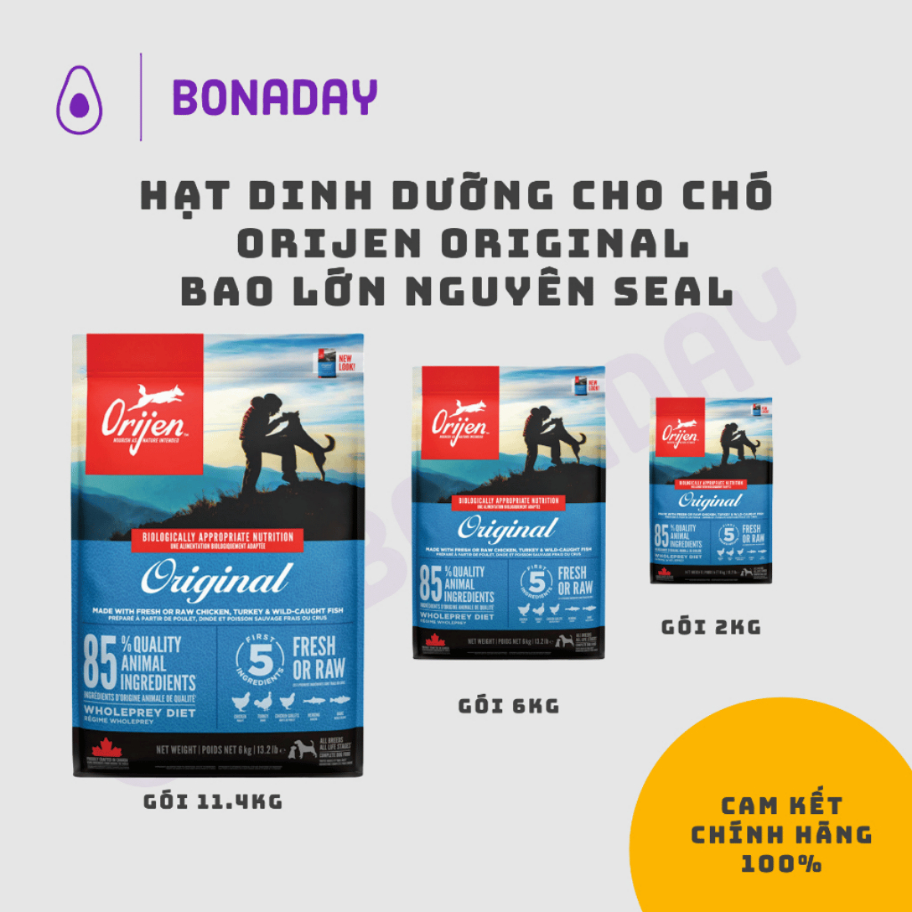 HẠT DINH DƯỠNG CHO CHÓ ORIJEN ORIGINAL, BONADAY PETS, từ thịt và cá tươi, không ngũ cốc, cho mọi độ 