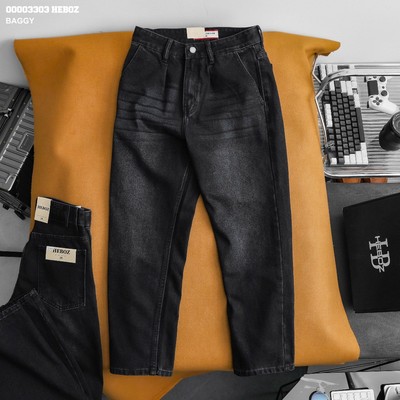 Quần jean nam HEBOZ baggy D47 màu xám đen chất denim cotton wash cao cấp - 00003303