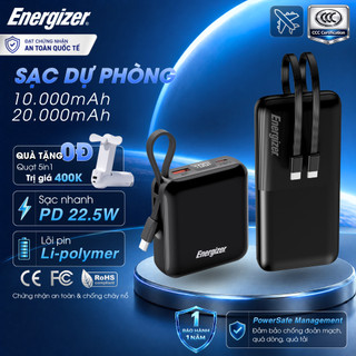 Sạc dự phòng kèm dây cáp energizer 10000mah/20000mah sạc nhanh pd 22.5w-45w, chính hãng, bh 1 năm