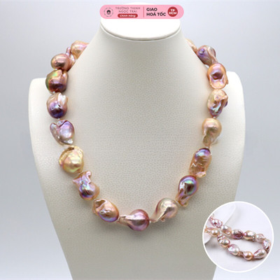 Chuỗi Đeo Cổ Ngọc Trai Thô Dị Size Lớn 20mm Màu Hồng Sang Trọng, Thời Trang, Hiện Đại - Ngọc Trai Trường Thịnh