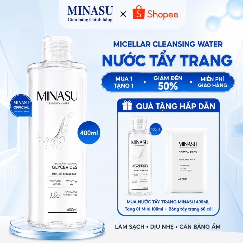MINASU Nước Tẩy Trang Micellar Cleansing Water 400ml - Làm Sạch Sâu, Dịu Nhẹ…