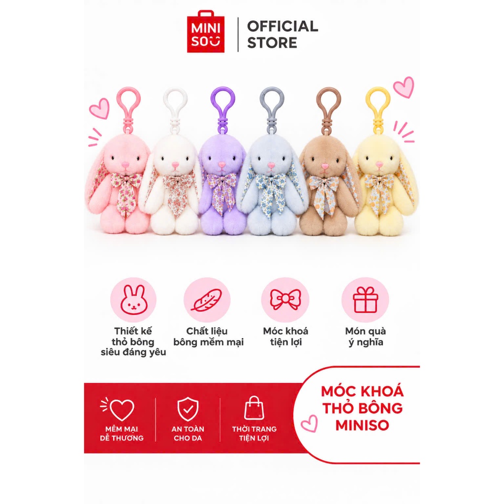 Móc Khóa Thỏ Bông MINISO Chính Hãng Cute Treo Balo Túi Xách Chìa Khóa Thú Nhồi Bông Mềm Mại Quà Tặng