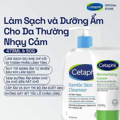[SVIP] Combo Sữa rửa mặt Gentle Skin Cleanser 473ml + Kem dưỡng ẩm Cetaphil Moisturizing Cream 50g