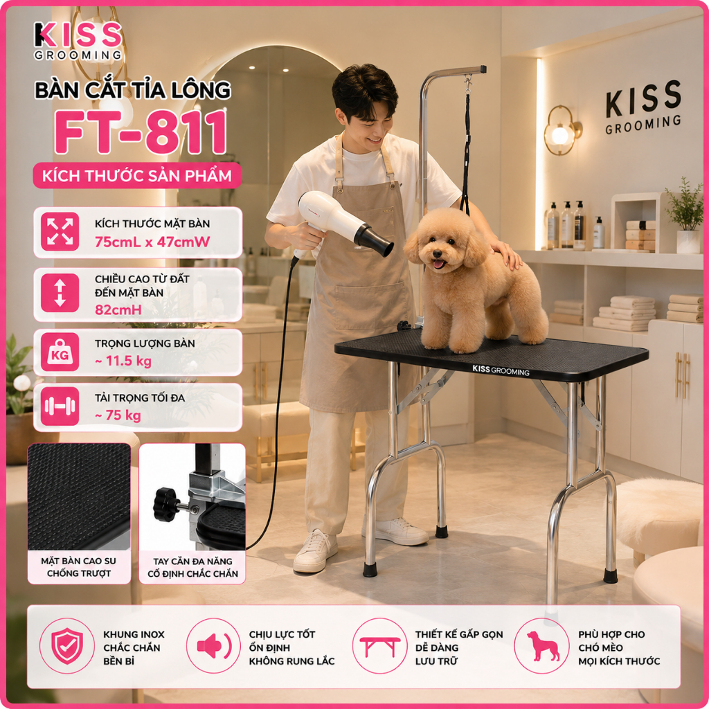 Bàn grooming chữ nhật FT-811  KISS GROOMING - Dog Paradise