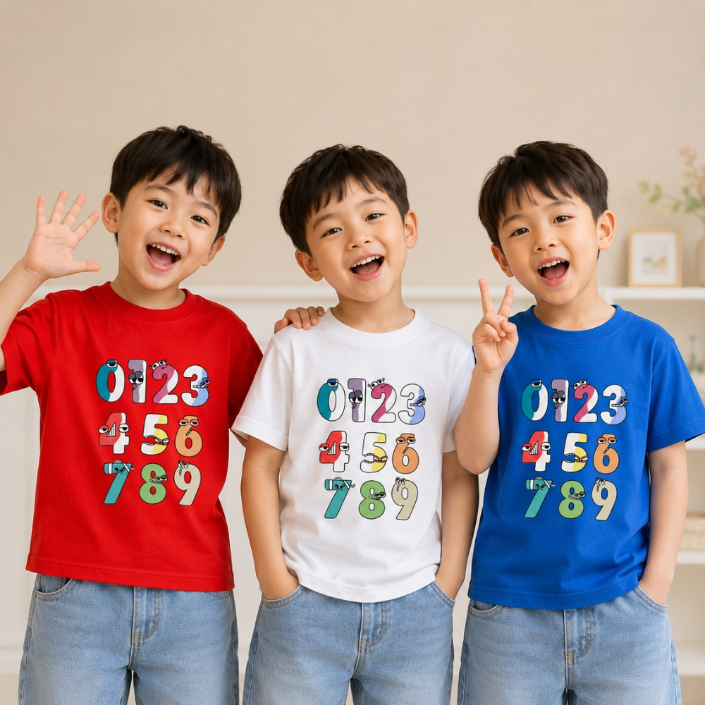 Áo thun cho bé trai và bé gái in hình ALPHABET LORE dễ thương, chất liệu cotton mềm mịn thoáng mát N