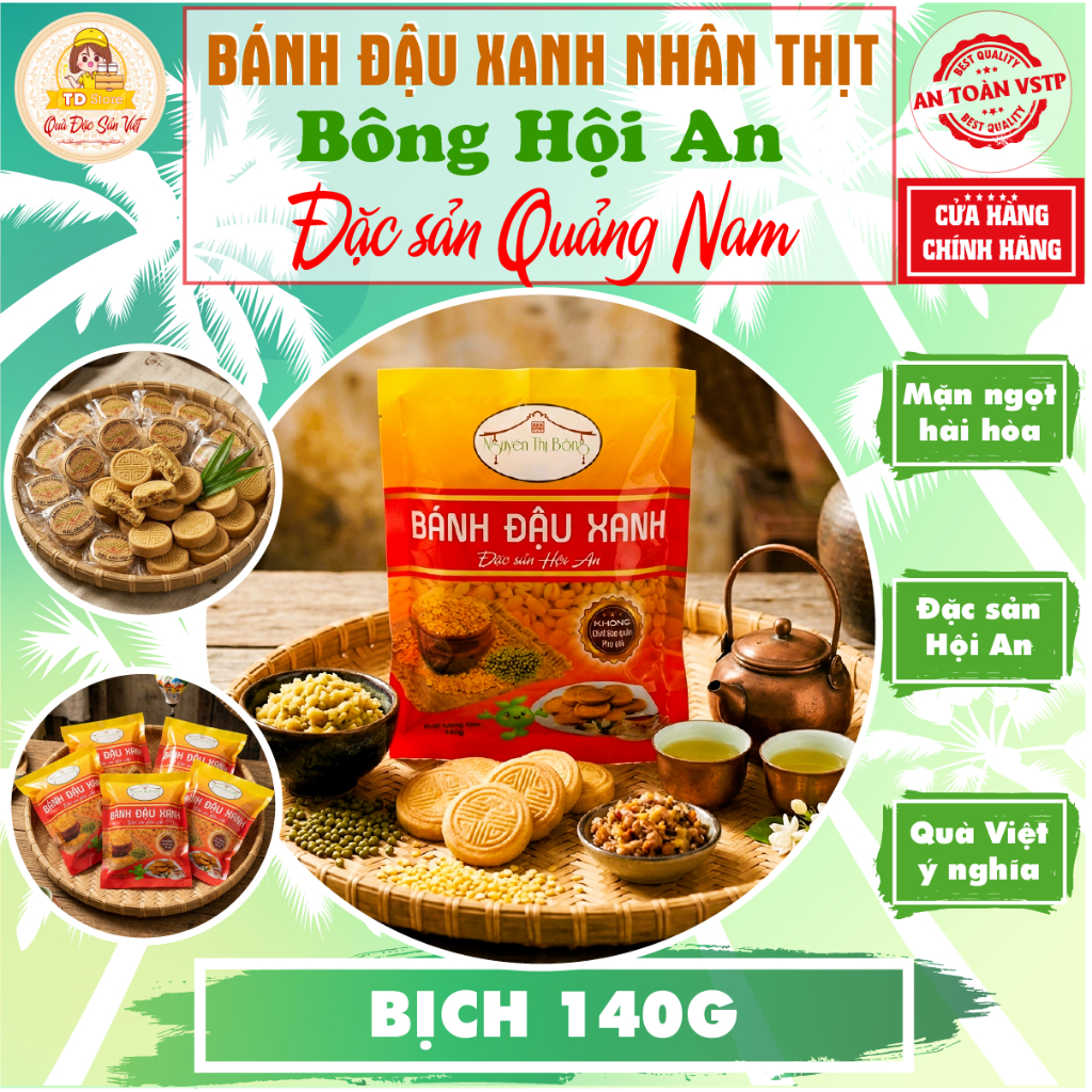Bánh Đậu Xanh Nhân Thịt Bông 125g Loại Đặc Biệt - Đặc Sản Hội An Quảng Nam Ăn Vặt, Làm Quà [TD Store