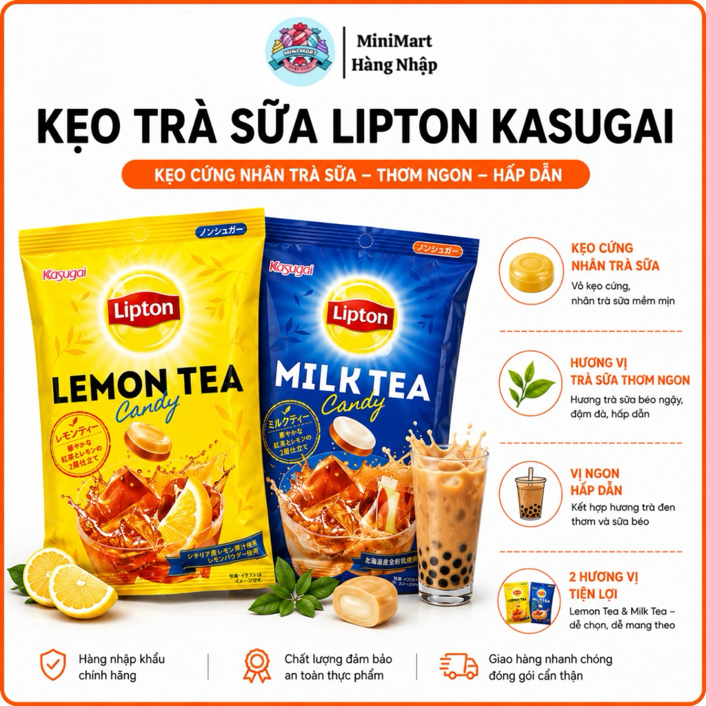 Kẹo Trà Sữa Kasugai Lipton Nhật Bản – Kẹo Cứng Vị Milk Tea Thơm Ngon 58g