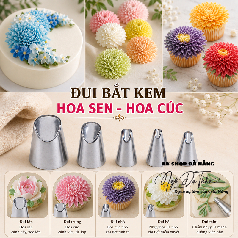 Đui nhôm tạo hình bông kem HOA CÚC - HOA SEN ( AKSHOPCAMLE 2200.010 )