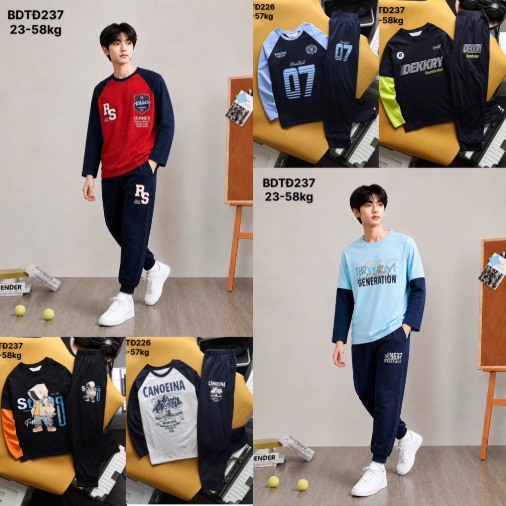 Bộ đồ dài tay bé trai size đại Janeshop, Set đồ bộ thu đông cho bé trai chất thun cotton 27-56kg