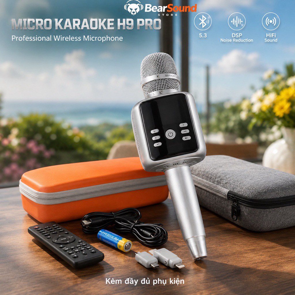 Micro Karaoke Bluetooth H9 và H9 pro – Công Suất 15W, Hỗ Trợ Livestream, Sạc Type-C, Âm Thanh Chuyên