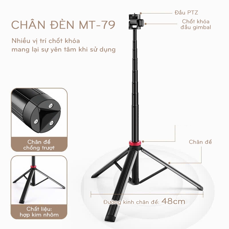 Chân đèn quay video & livestream MT-79 cao cấp – siêu gọn nhẹ, kéo dài tới 2m