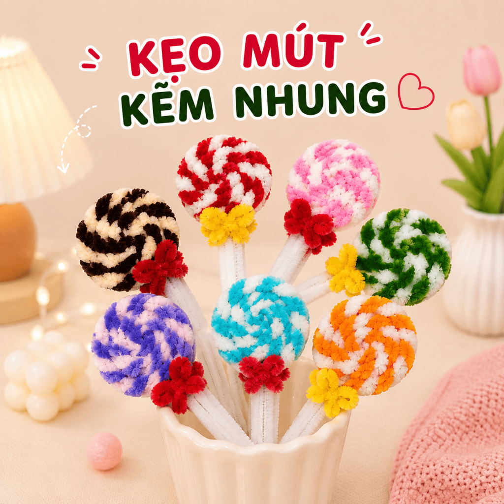 Kẹo mút kẽm nhung - 5 màu lung linh