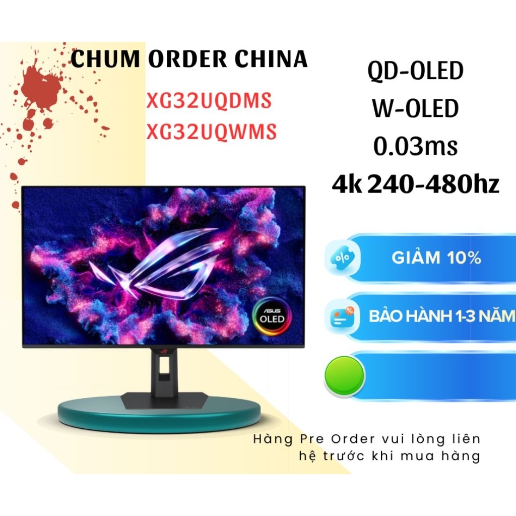 Màn hình Asus ROG Strix XG32UQDMS & XG32UQWMS 32" QD-OLED - W-OLED 4K 240-480Hz Gsync chuyên game