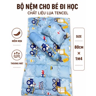 Bộ nệm gối chăn cho bé mang đi học 80*1.4m chất liệu lụa tencel mềm mượt mịn mát lạnh
