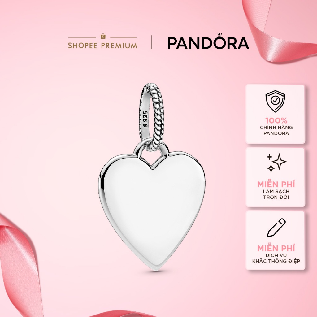 Mặt Dây Chuyền Bạc Pandora Trái Tim Khắc Chữ