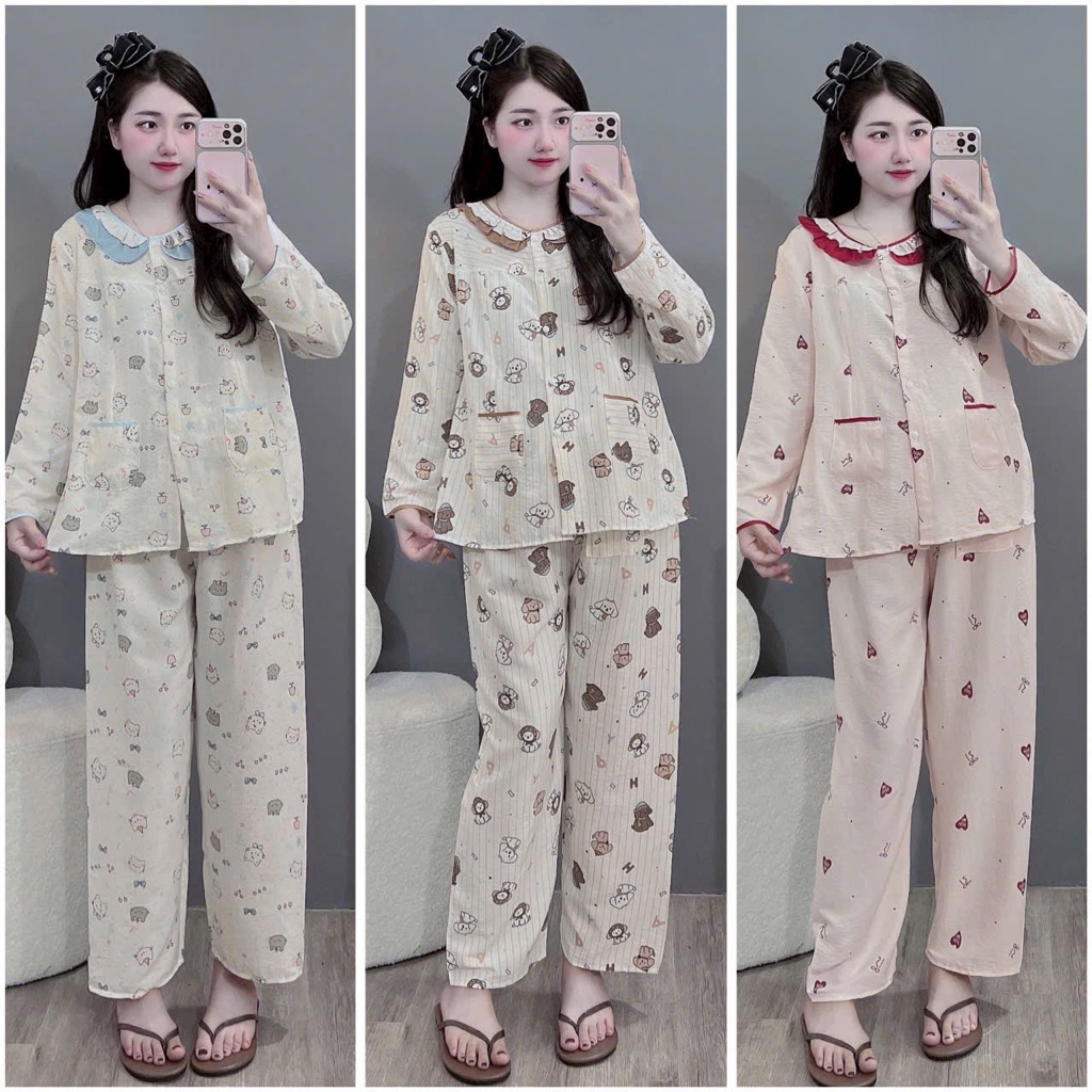 Bộ bầu bộ sau sinh - bộ đũi cổ bèo hai túi nhiều hình xinh dễ thương - bộ đồ bầu mặc quanh năm cho m