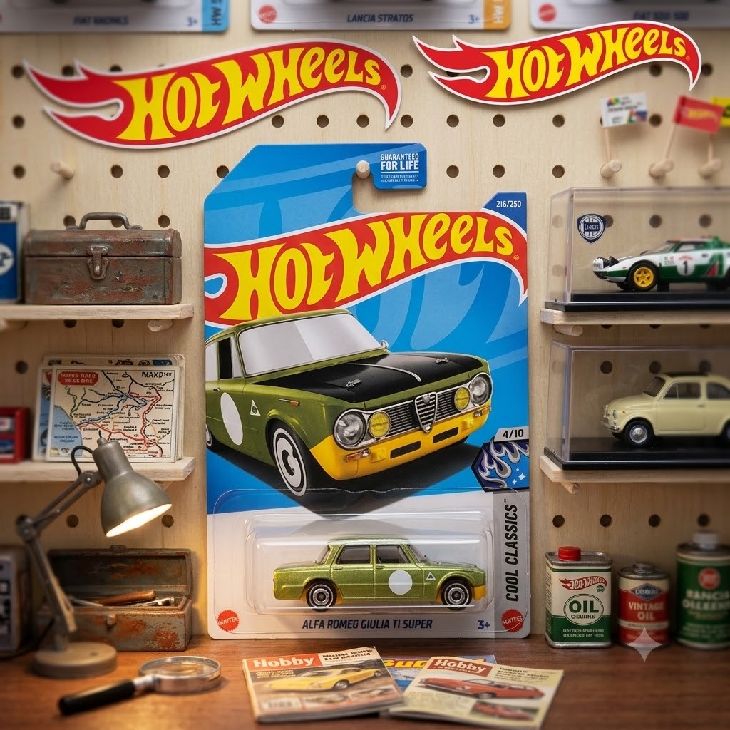 Mô Hình Xe Hot Wheels Alfa Romeo Giulia TI Super Màu Xanh Lá Cool Classics Tỷ Lệ 1:64 Chính Hãng
