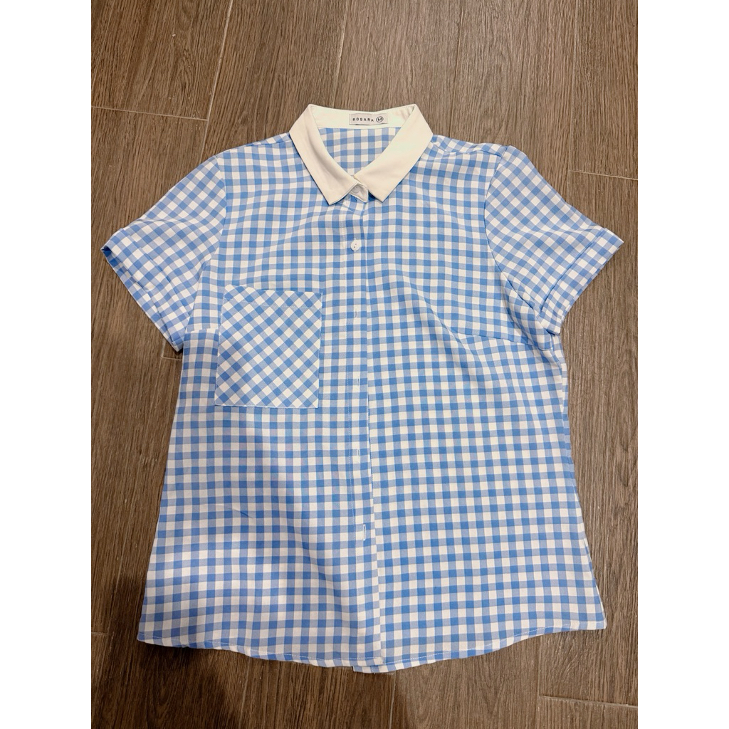 [Thanh lý] Áo sơ mi caro màu xanh baby blue Rosara