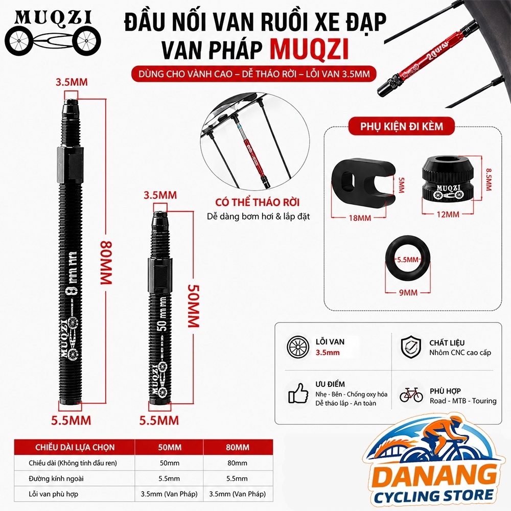 Đầu Nối Van Săm Xe Đạp MUQZI – Nối Dài Van Pháp (Presta) Cho Ruột Xe Đạp