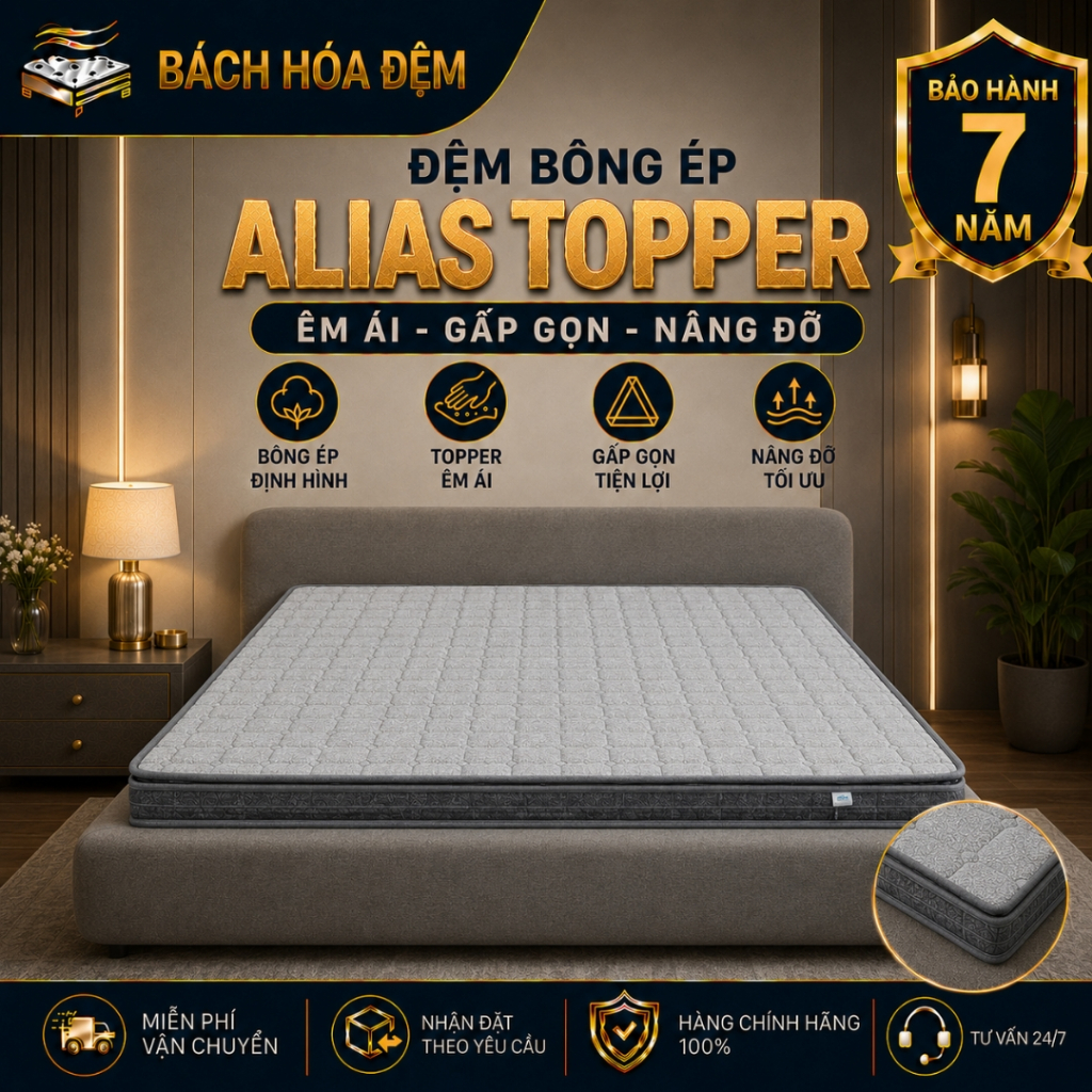 Đệm bông ép alias topper elan,nằm êm mềm không lún
