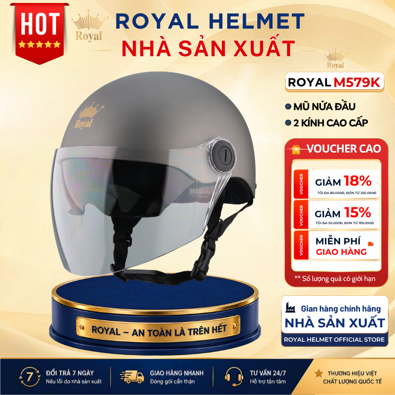 Mũ Bảo Hiểm Nửa Đầu Royal Helmet Chính Hãng M579K Dòng 2 Kính Nam Nữ Đạt Chuẩn - Nón Bảo Hiểm 1/2 Đầ