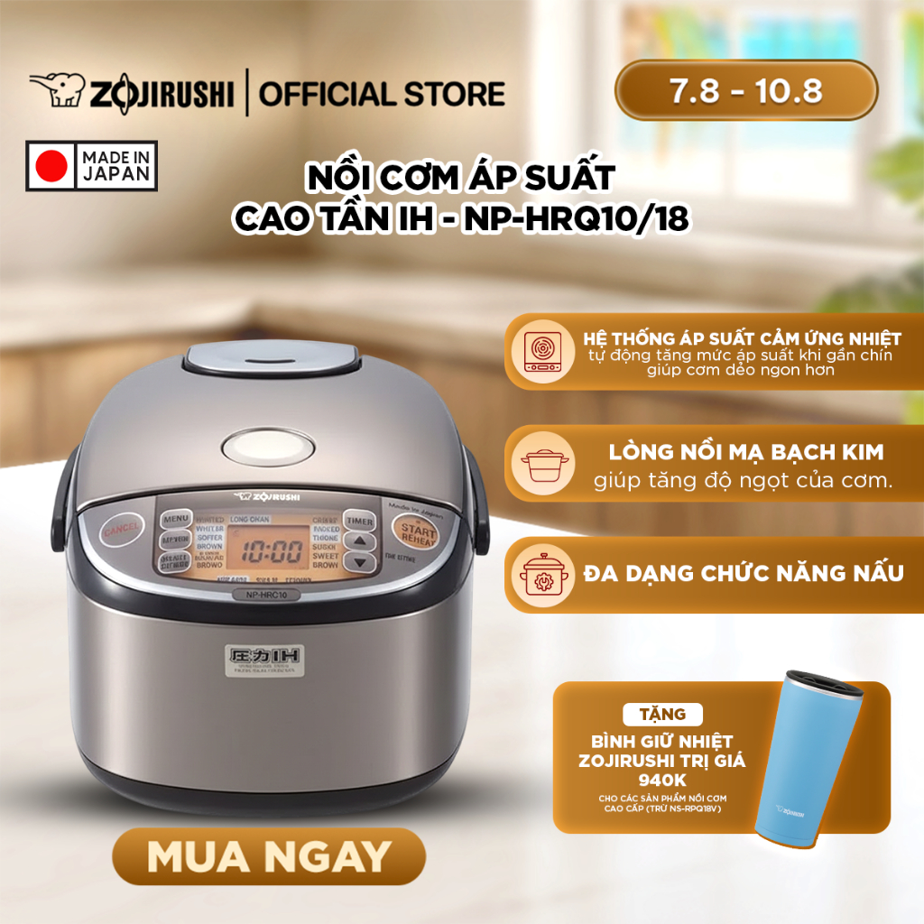 Nồi Cơm Điện Áp Suất Cao Tần Zojirushi Cảm Ứng Nhiệt Vượt Trội, Đa Dạng Chế Độ Nấu, Thiết Kế Cao Cấp