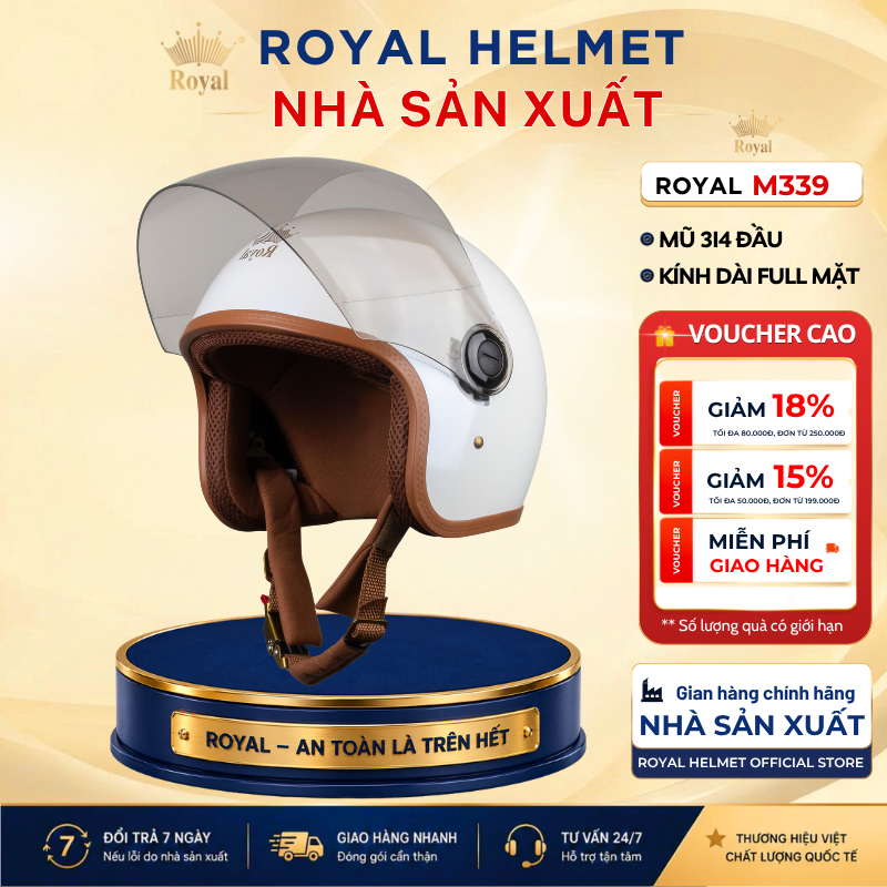 Mũ Bảo Hiểm 3/4 Royal Helmet M339 Chính Hãng Kính Dài Chắn Bụi Cho Nam Nữ Bảo Hành 12 Tháng