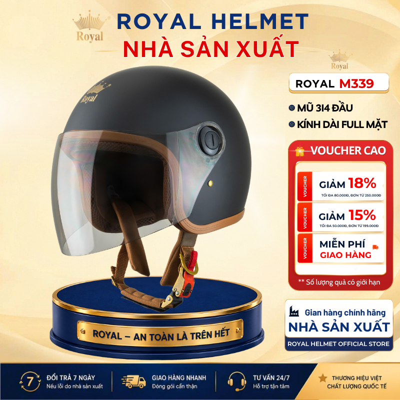 Mũ Bảo Hiểm 3/4 Royal Helmet M339 Chính Hãng Cho Nam Nữ Có Kính Chắn Gió Bảo Hành 12 Tháng