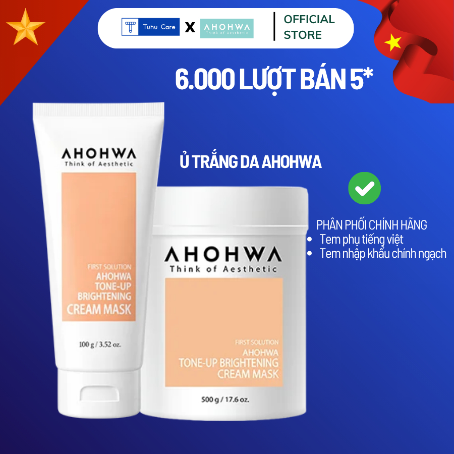 Gói mặt Nạ Ủ Trắng Dạng Kem AHOHWA Tone-Up Brightening Cream Mask