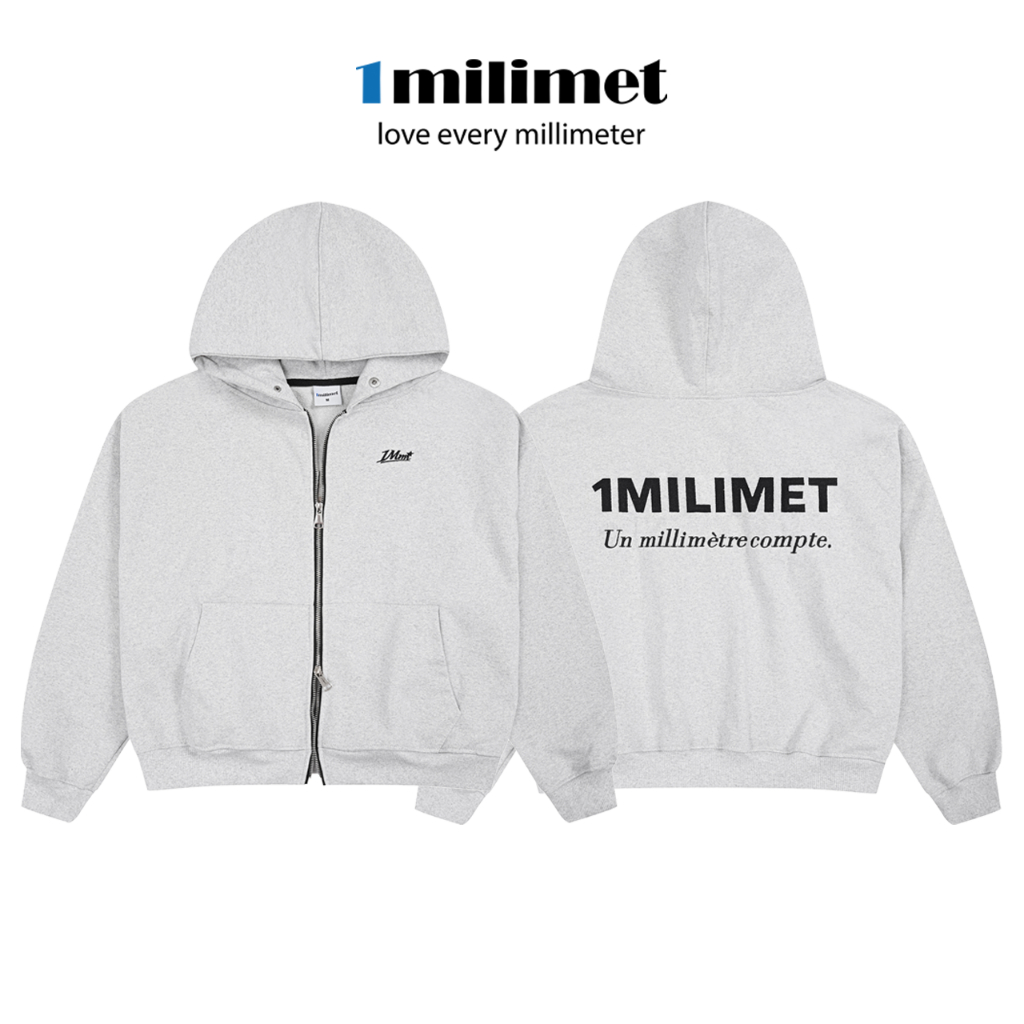 Áo Khoác Hoodie  Zip - 1MILIMET Core Zip Form BOXY Unisex, Vải Chân Cua 440GSM - Màu Xám Tiêu