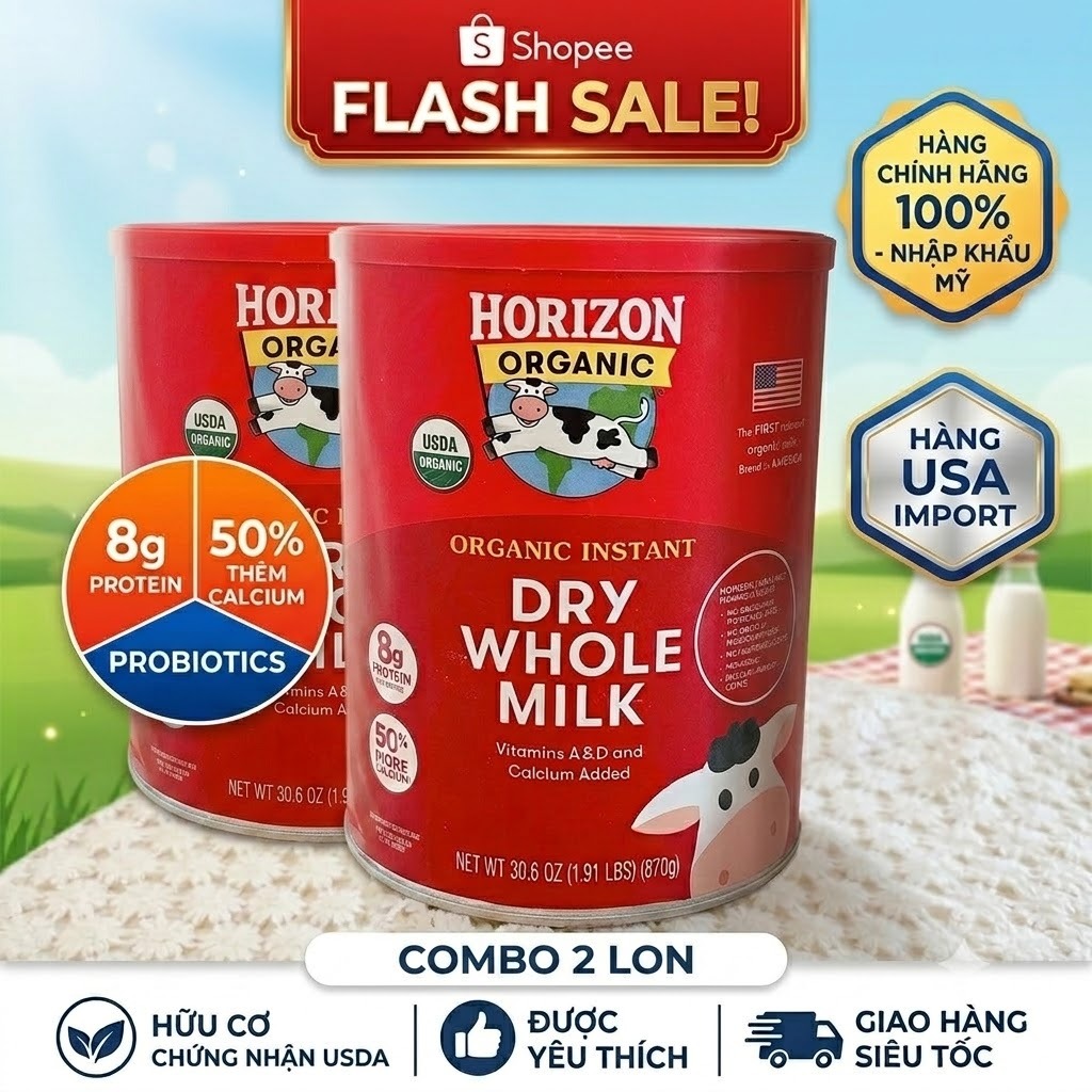 COMBO Sữa Bột Horizon Organic Dry Whole Milk (870g) Mỹ - Sữa Tươi Horizon Organic Chính Hãng Cho Bé 