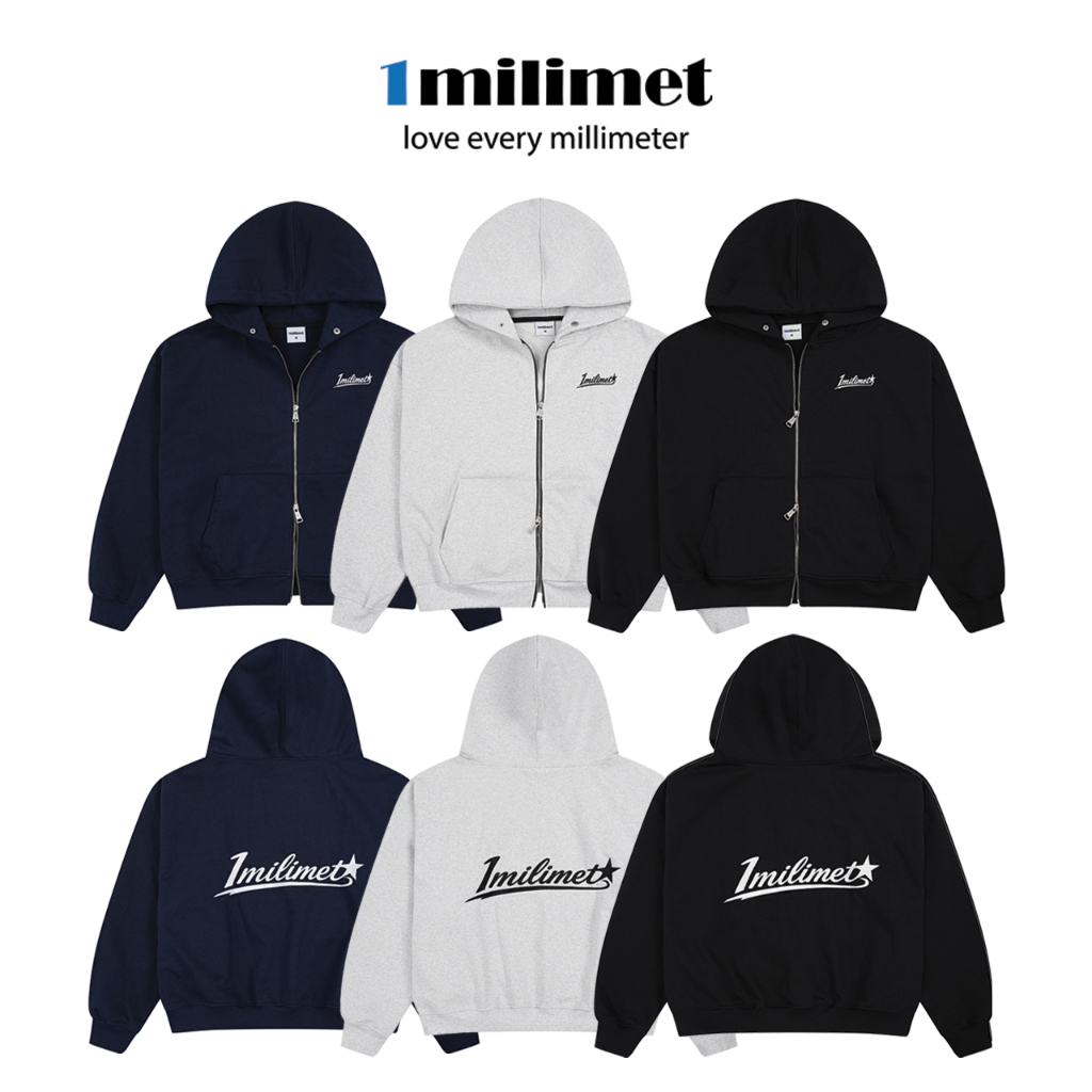 Áo Khoác Hoodie Zip - 1MILIMET Star Signature Form BOXY Unisex, Vải Chân Cua 440GSM