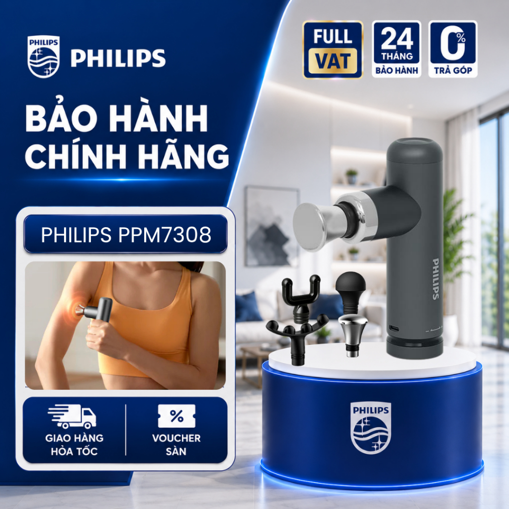 [Mẫu Mới] Máy Massage Cầm Tay Mini PHILIPS 7308 - Massage chuyên sâu - 4 Đầu massage chuyên dụng