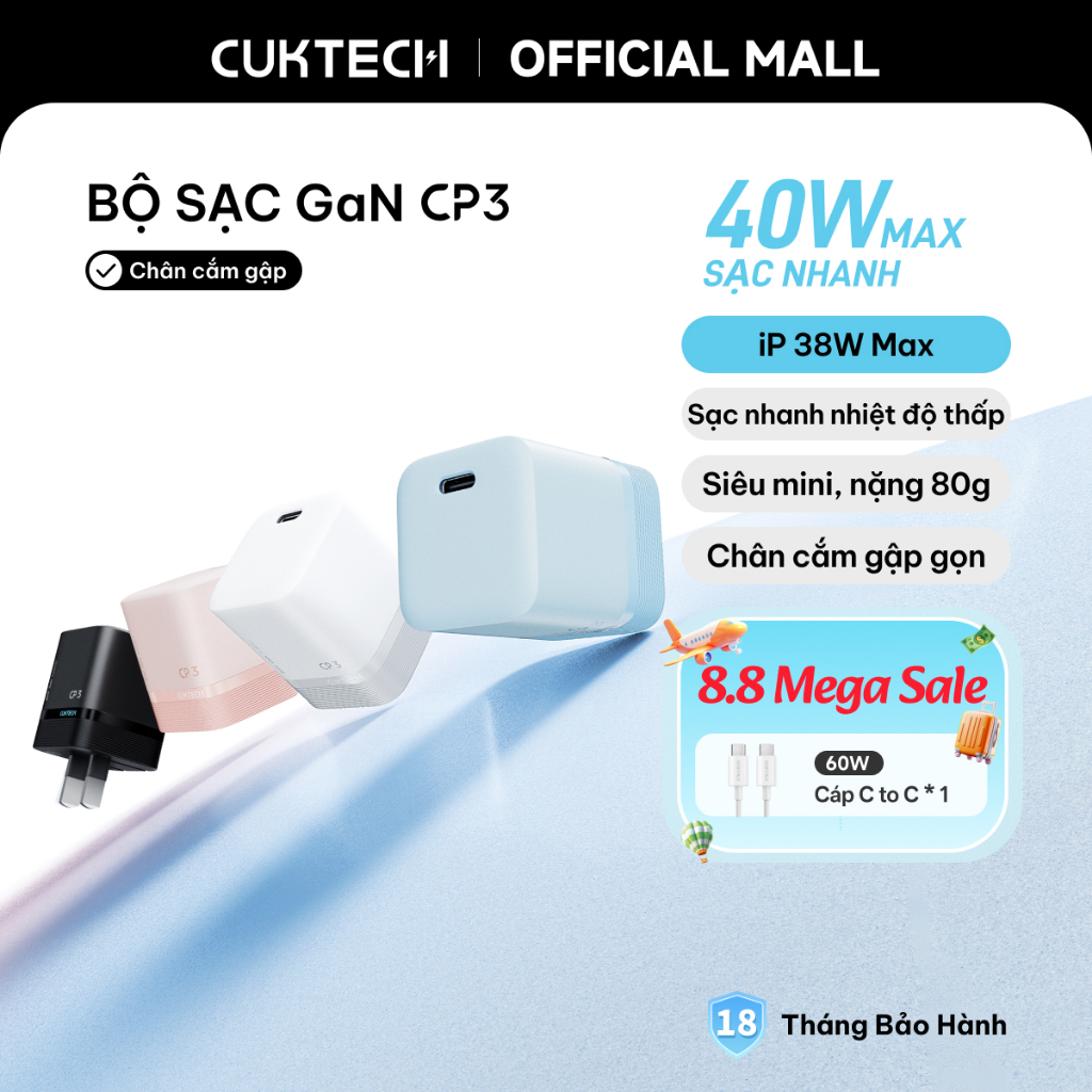 Củ Sạc Nhanh CUKTECH GaN 40W Siêu Nhỏ Gọn Chân Gập Không Nóng Máy Cho iP 17/16/15/iPad Air/Xiaomi 17/Samsung S26 | BigBuy360 - bigbuy360.vn