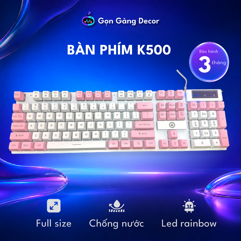 Bàn phím giả cơ YINDIAO K500 hồng màu kèm theo đèn led xuyên phím, Gọn Gàng Shop