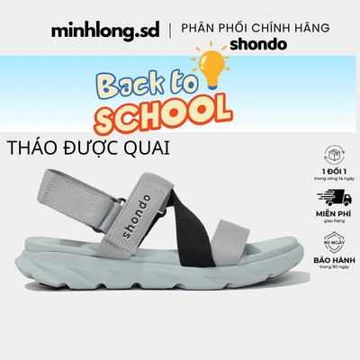 Giày Sandals Nam Nữ Shondo F6 Đế Xám Phối Quai Đen F6S2011