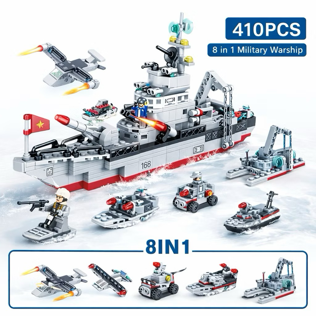 [Xếp Hình Tàu Warship 410 Chi Tiết] Bộ Lắp Ráp Mô Hình Tàu Radar Xe Mini Và Nhân Vật – Đồ Chơi Lắp G