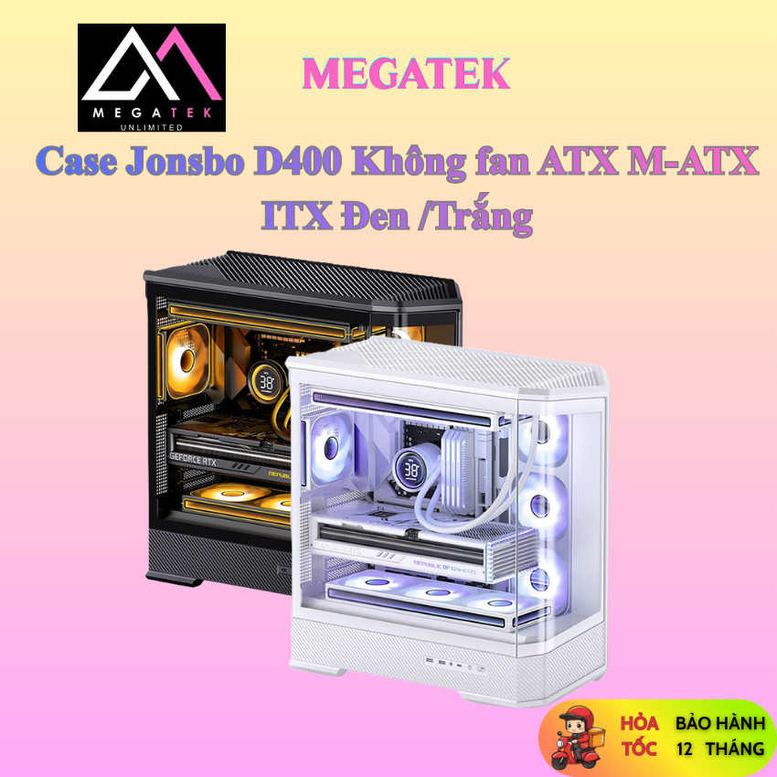 Vỏ Case PC Gaming Jonsbo D400 Kính Cường Lực Đen Trắng Hỗ trợ USB Type C - BH 12 Tháng