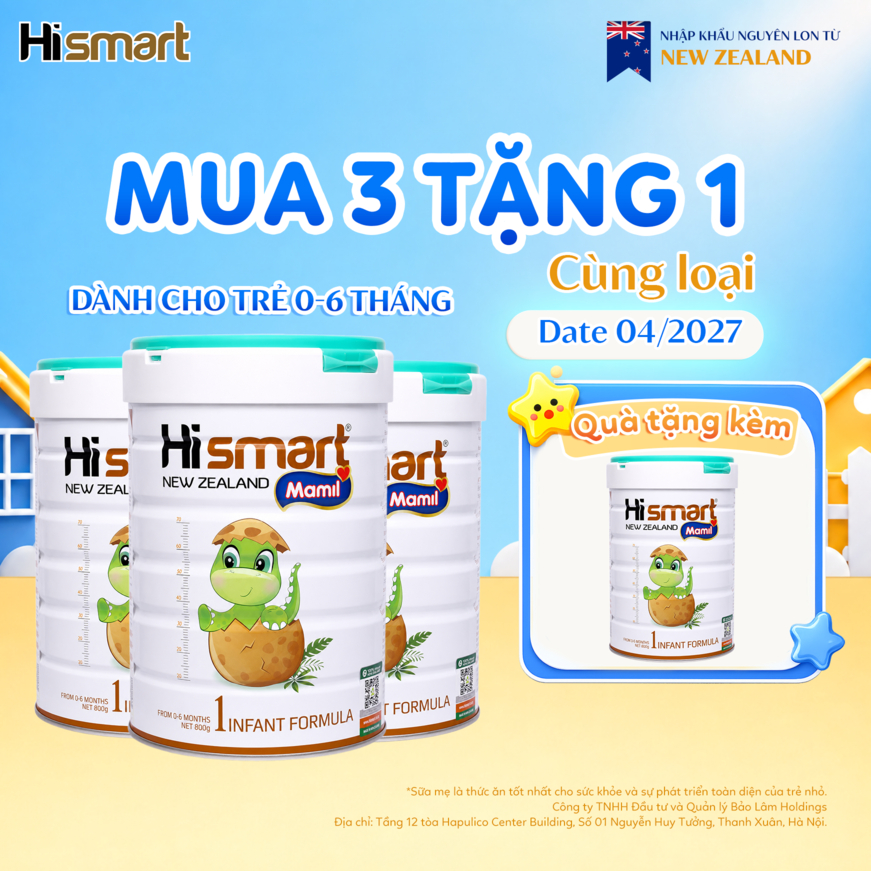 [Mua 3 Tặng 1] Combo 3 Lon Sữa Công Thức Hismart Mamil 800g Dạng Bột