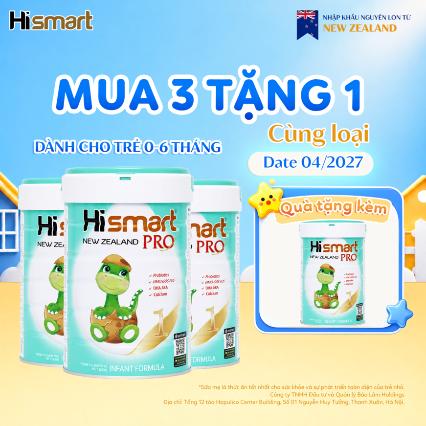 [Mua 3 Tặng 1] Combo 3 Lon Sữa Hismart Pro Cho Bé Tặng Cân 800g Số 1,2,3,4