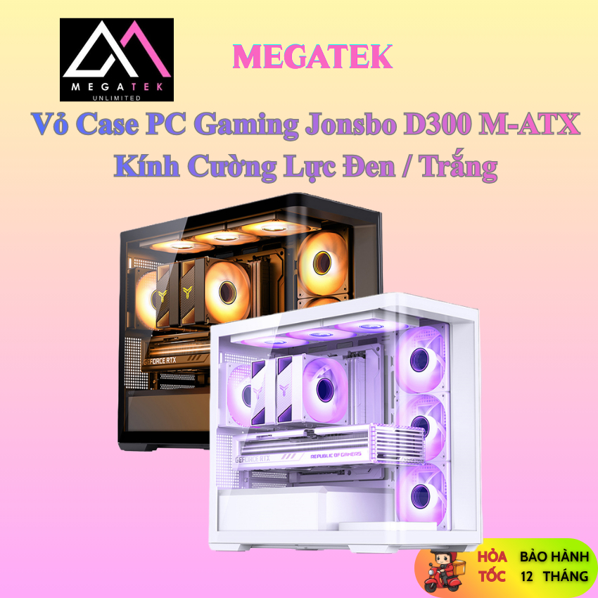 Vỏ Case PC Gaming Jonsbo D300 M-ATX Kính Cường Lực Đen Trắng - BH 12 Tháng