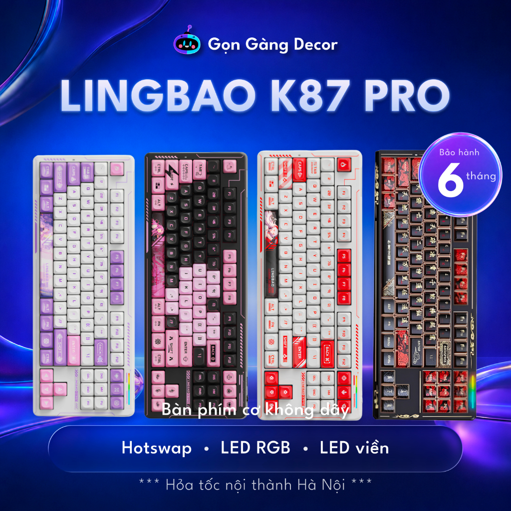 Bàn Phím Cơ Chính Hãng Lingbao K87/K75 PRO - Anime Chủ đề - 3 Mode - RGB - Full Foam - Gọn Gàng Shop