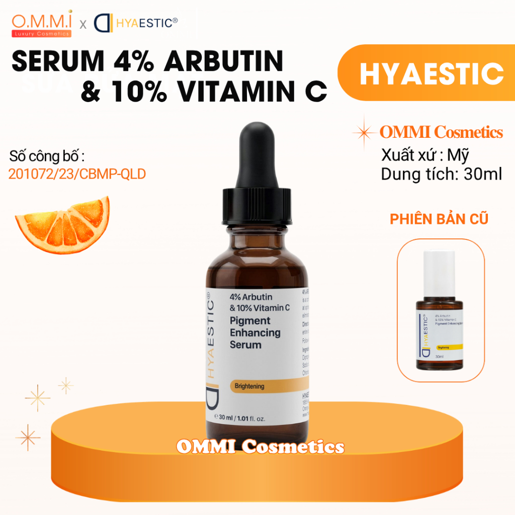 HYAESTIC - Serum sáng da, mờ thâm nám 4% Arbutin & 10% Vitamin C | OMMI Cosmetics