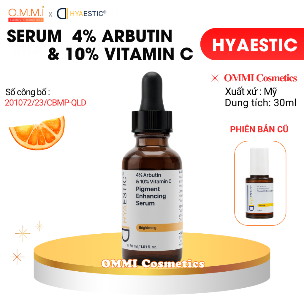 HYAESTIC - Serum sáng da, mờ thâm nám 4% Arbutin & 10% Vitamin C | OMMI Luxury