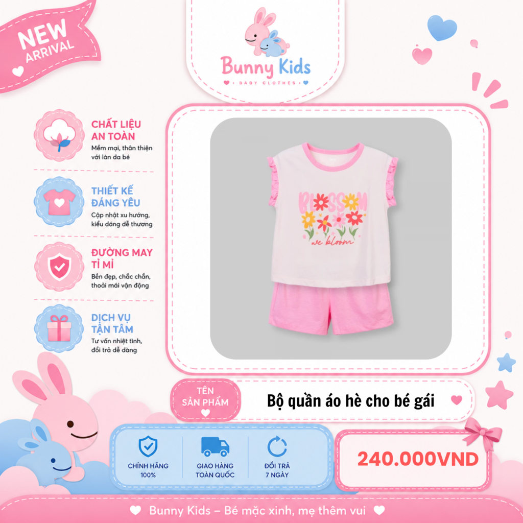 Bunny Kids | Bộ đồ hè bé gái hoa Blossom