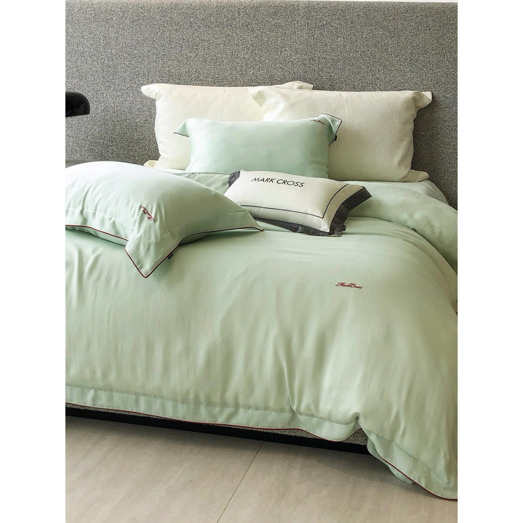 Bộ chăn ga gối Tencel Water Mark cross đơn sắc hiện đại viền phối màu