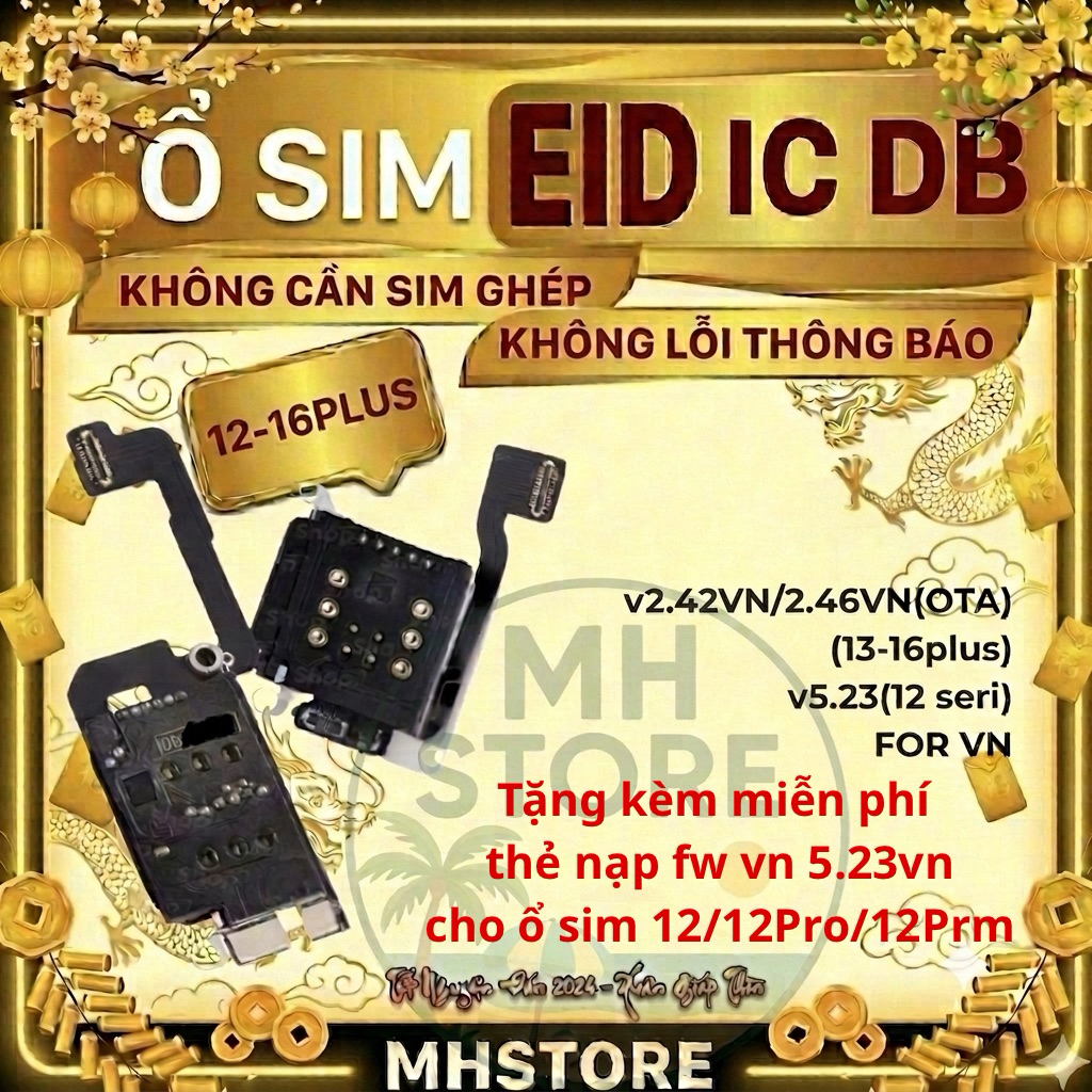 Ổ sim IC EID/SED của DB-SIM cho 12-16plus, nạp fw VN và DB-Có Thể Lắp 1-2 SIM Ko Cần Sim Ghép