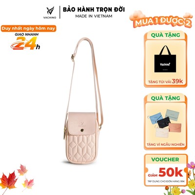 Túi đeo chéo da nữ có nắp thêu hoạ tiết VACHINO-TX036