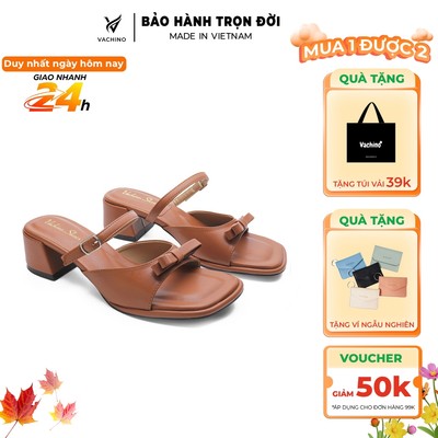 VACHINO - Giày nữ cao gót mũi hở phối nơ phong cách trẻ trung năng động dễ thương cao 5cm - VA006